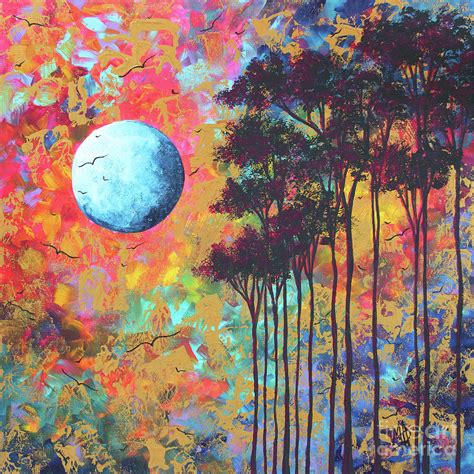 Abstract Art Original Tree Moon Landscape Painting Prints Home Decor ...