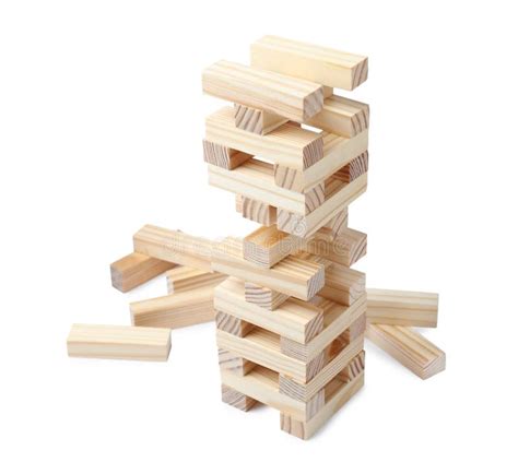 Jenga Tower Made of Wooden Blocks on White Background Stock Image - Image of development, jenga ...