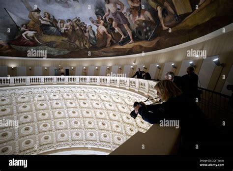 The Interior of the recently restored US Capitol dome is shown during a ...