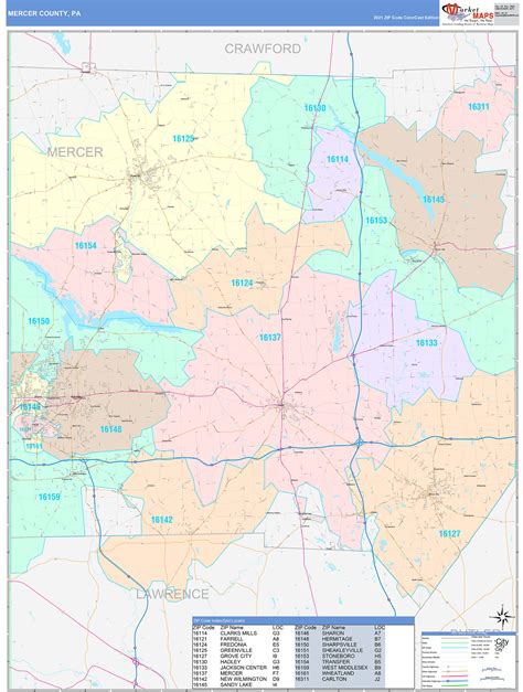 Mercer County, PA Wall Map Color Cast Style by MarketMAPS - MapSales.com