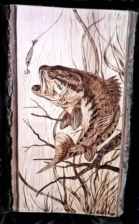 bass fish pyrography woodburning by Art-Caren on DeviantArt | Wood burning patterns stencil ...