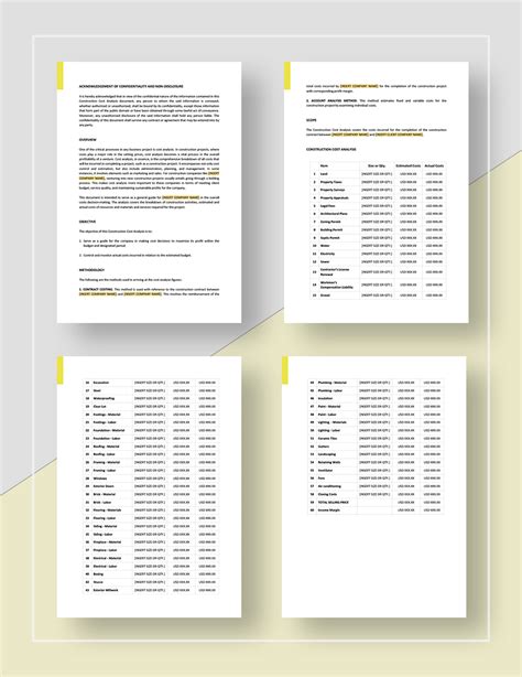 Construction Cost Analysis Template in Pages, Word, Google Docs ...