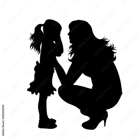 Vector silhouette of mother with her daughter who cry on white ...