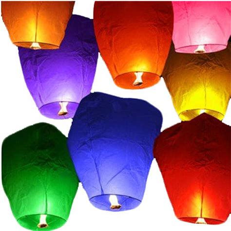 10 Multi-Colour Chinese Sky Lanterns Flying Floating Paper Lantern Party/Wedding/New Year ...