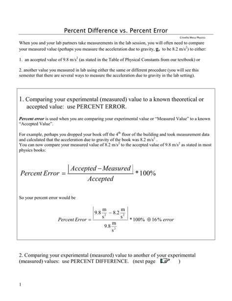 Percent Difference vs. Percent Error Guide