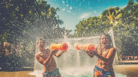 Premium Photo | A Photo of Fun Water Gun Fight on a Hot Summer Day