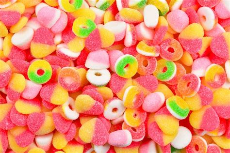 Premium Photo | Top view on colorful assorted gummy candies