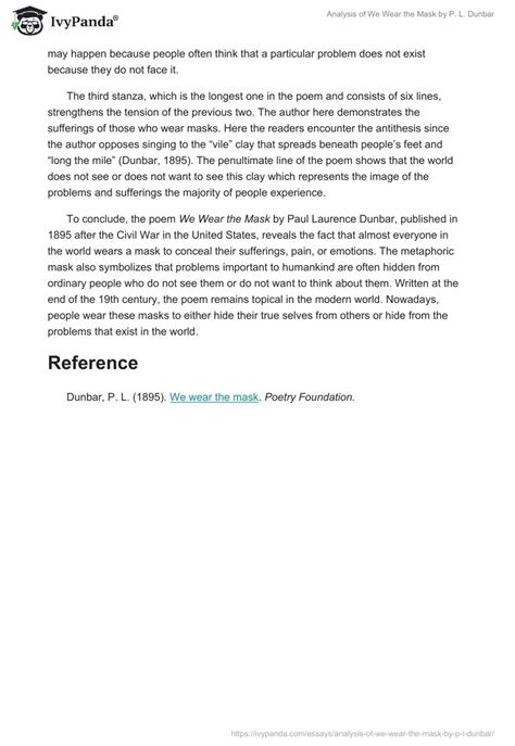 Analysis of We Wear the Mask by P. L. Dunbar - 637 Words | Essay Example