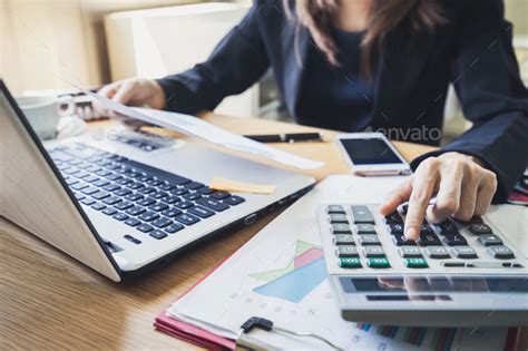 Businessman working on Desk office business financial accounting calculate Stock Photo by ...