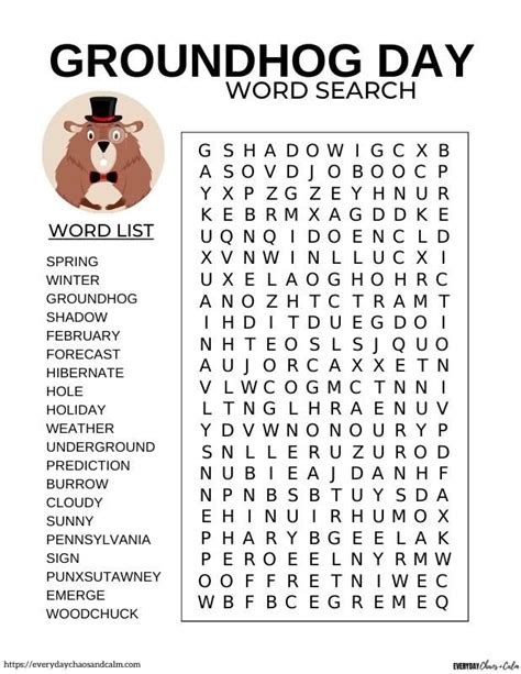 Free Printable Groundhog Day Word Search in 2024 | Groundhog day ...