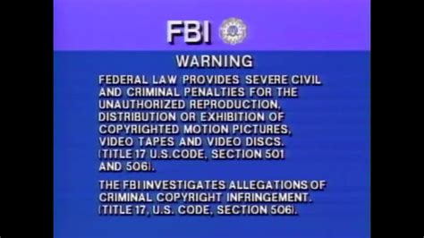 FBI Warning screen Columbia Tristar 1982 2004 - YouTube