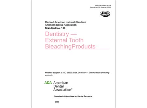 ANSI/ADA Standard No. 136 for Dentistry - External Tooth Bleaching Products (2022) - E-BOOK ...