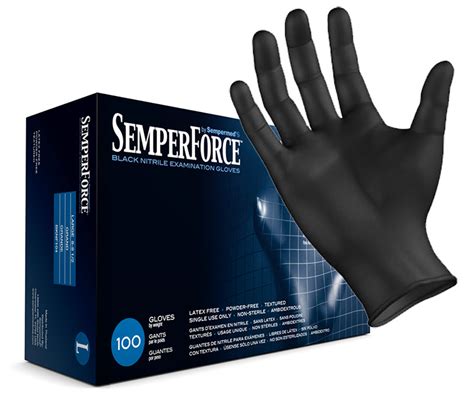 SemperForce Black Nitrile Gloves - Latex Free - Tough Disposable Gloves - Textured