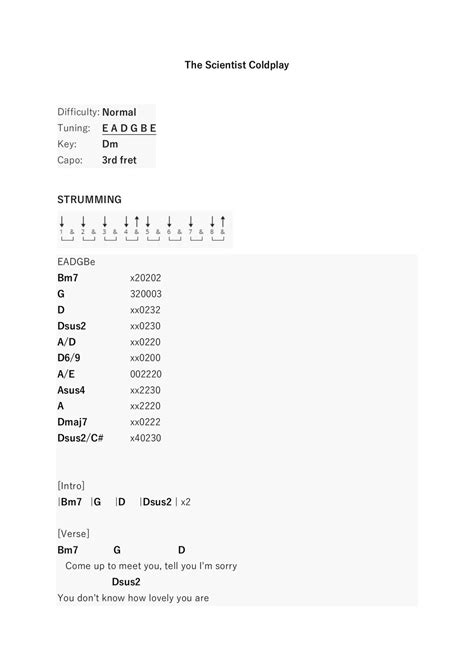 Coldplay - The Scientist (Acoustic Guitar Chords) Sheets by Music Playlist