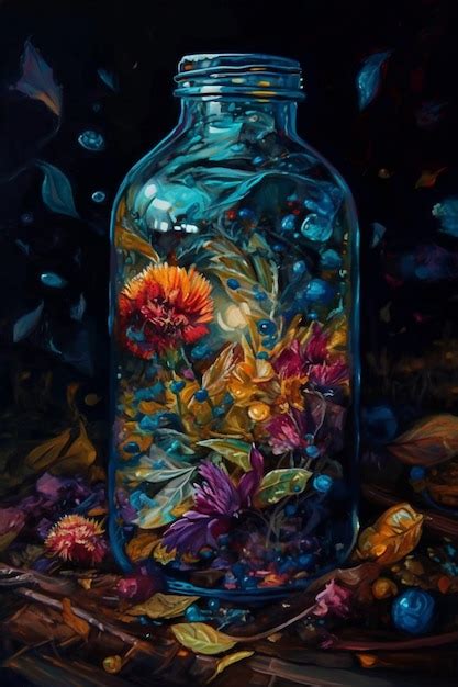 Premium AI Image | A painting of flowers in a bottle