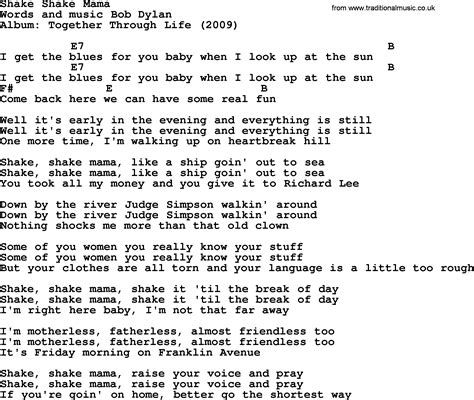 Bob Dylan song - Shake Shake Mama, lyrics and chords