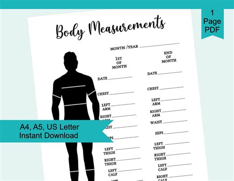 Printable Male Body Measurements Tracker Body Progress - Etsy India