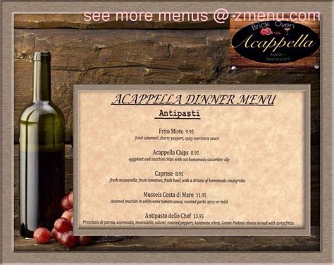 Menu at Acappella Italian Restaurant, Fallston