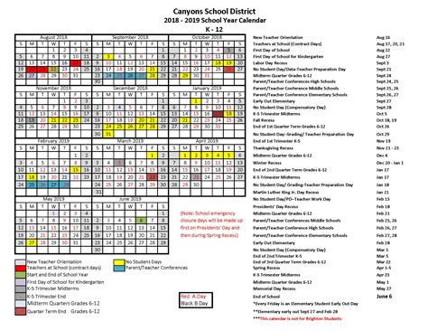 Canyons District Calendar
