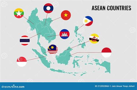 Vector AEC Asean Economic Community Flags ASEAN Association Of Southeast Asian Nations And ...