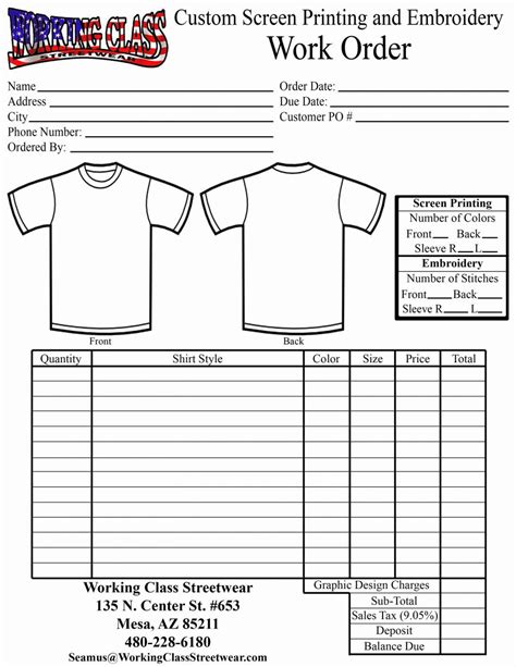 Printable Shirt Order Form