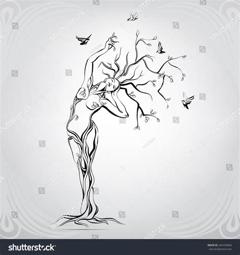 Vector Silhouette Girl Form Tree Stock Vector 264794666 - Shutterstock