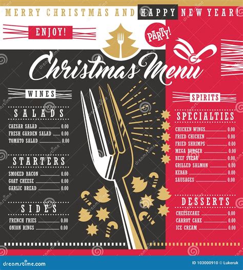 Christmas Restaurant Menu Template Stock Vector - Illustration of decoration, decorative: 103000910