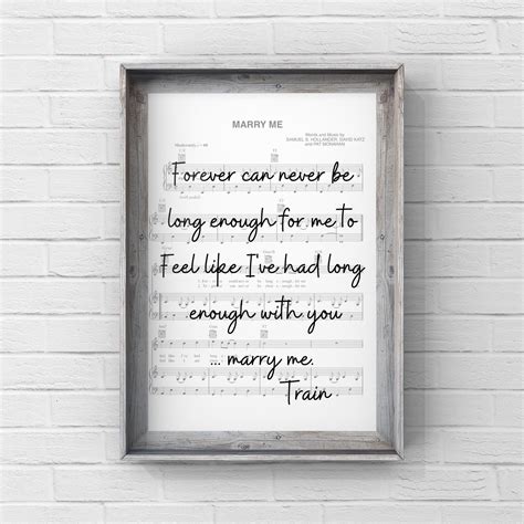 Marry Me Train Sheet Music and lyrics wall hanging art print | Etsy