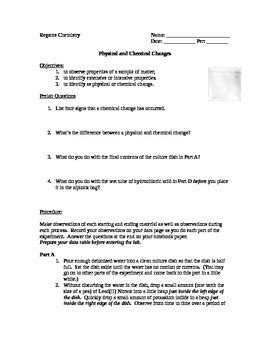 Physical & Chemical Changes Lab by Lesson Universe | TPT