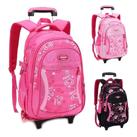 Children Trolley School Bag Backpack Wheeled School Bag For Grils Kids ...