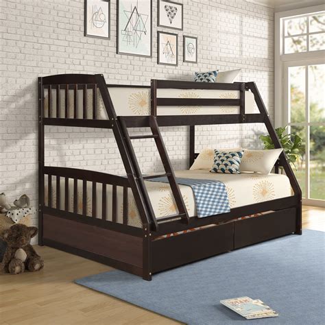 Twin over Full Bunk Bed, Modern Sturdy Twin-Over-Full Bunk Bed with ...