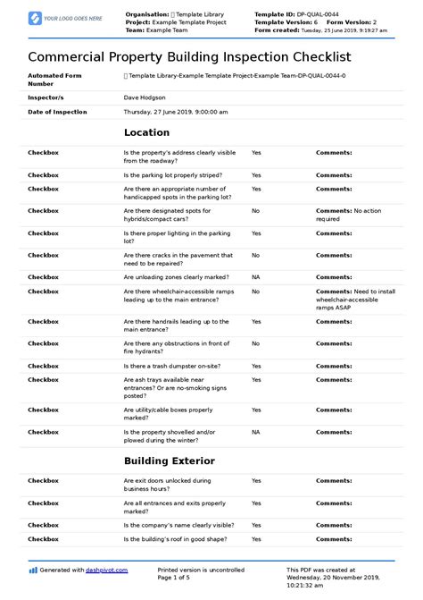 Commercial Building Inspection Checklist: Download as PDF