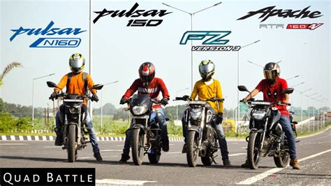 Bajaj Pulsar N160 Vs Apache 160 4V Vs Pulsar 150 BS6 Vs Yamaha FZS V3 ...