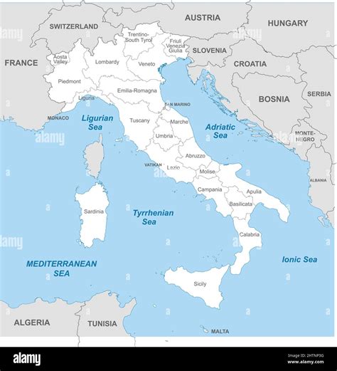 Political map of Italy with borders with borders of regions and countries Stock Vector Image ...