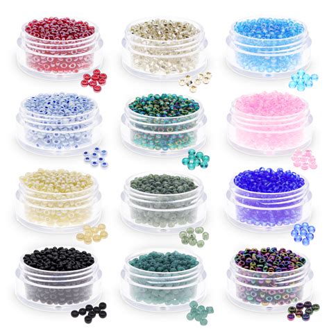 7000 PCS Glass Seed Beads for Jewelry Making, 12 Colors Craft Glass ...