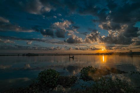 nature, Landscape, Lake, Sunrise, Myanmar, Sky, Clouds, Boat, Fisherman ...