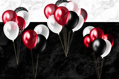 Red Black and White Balloons Clipart By Digital Curio | TheHungryJPEG