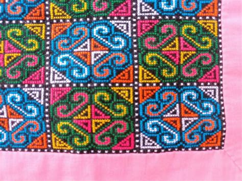 Hmong Embroidery Panel Piece Fiber Arts Traditional Handmade Textile 10 X 10 Inch Bright Colors ...