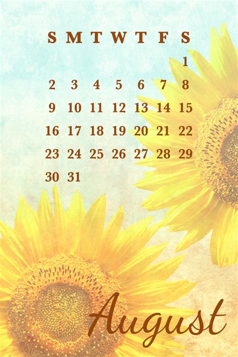 Free Printable August Calendar + Smartphone Backgrounds