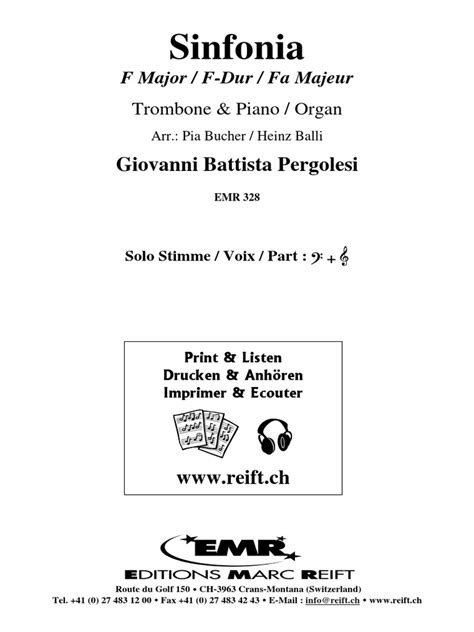 Giovanni Battista Pergolesi - Sinfonia For Trombone and Piano (Piano Part) | PDF | Classical ...