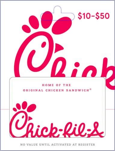 Chick-fil-A $10-$50 Gift Card – Activate and add value after Pickup, $0.10 removed at Pickup ...