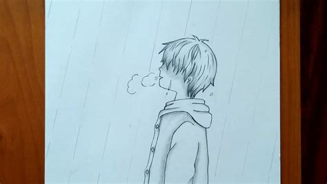 Anime Boy In The Rain Drawing