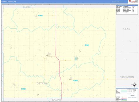 Ottawa County, KS Zip Code Wall Map Basic Style by MarketMAPS