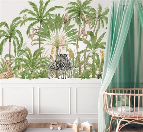 Jungle Love Stick-on Removable Fabric Wallpaper Mural. Australian made