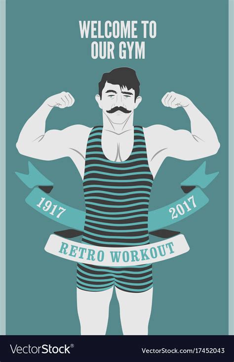 Retro gym poster design with strong man Royalty Free Vector