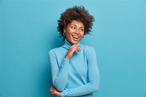 Portrait of Dark Skinned Cheerful Woman with Curly Hair - HD Stock Images