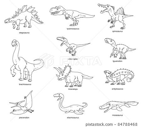 Line drawing dinosaur illustration set... - Stock Illustration [84788468] - PIXTA