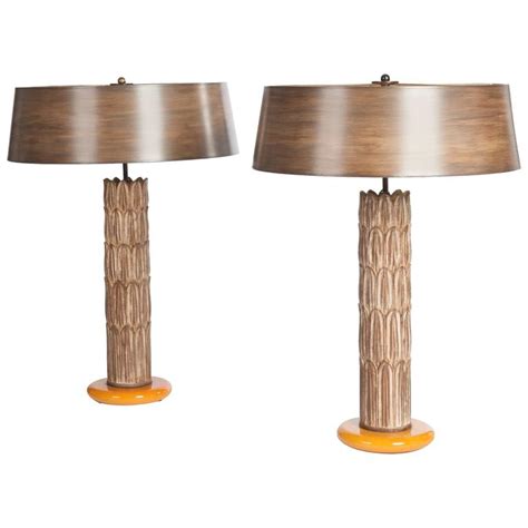 Pair of Mid-Century, Italian Table Lamps with Hand-Painted Shades at ...