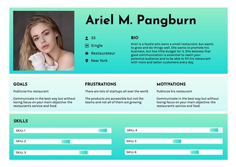 a blue and green resume template with a woman's profile on the front page