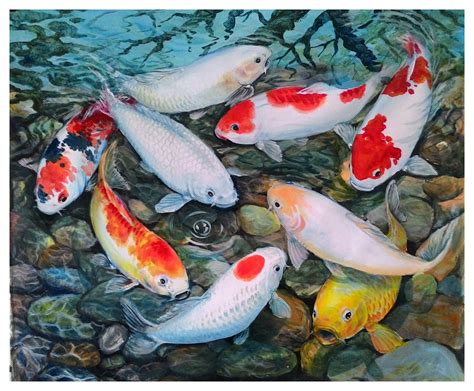 koi fish.九鱼图 FENG SHUI artwork | Động vật, Tượng, Vật